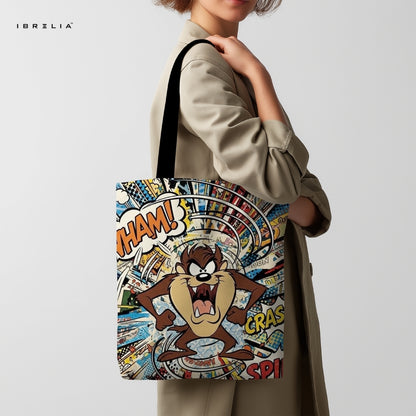 IBRELIA™ Tasmanian Comic Chaos Tote Bag – Retro Cartoon Pop Art Tote