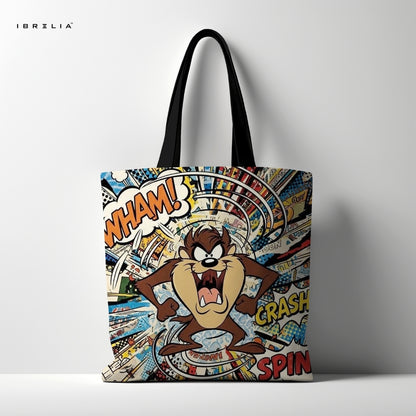 IBRELIA™ Tasmanian Comic Chaos Tote Bag – Retro Cartoon Pop Art Tote