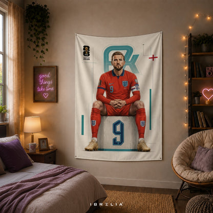 Harry Kane – FIFA World Cup 2026 – Premium Jute Fabric Tapestry – IBRELIA™