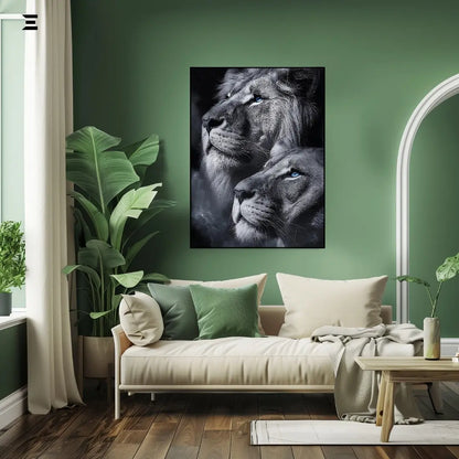 Premium Resin Coated Wall Art – Lion Couple with Blue Eyes Frame | IBRELIA Pakistan IBRELIA