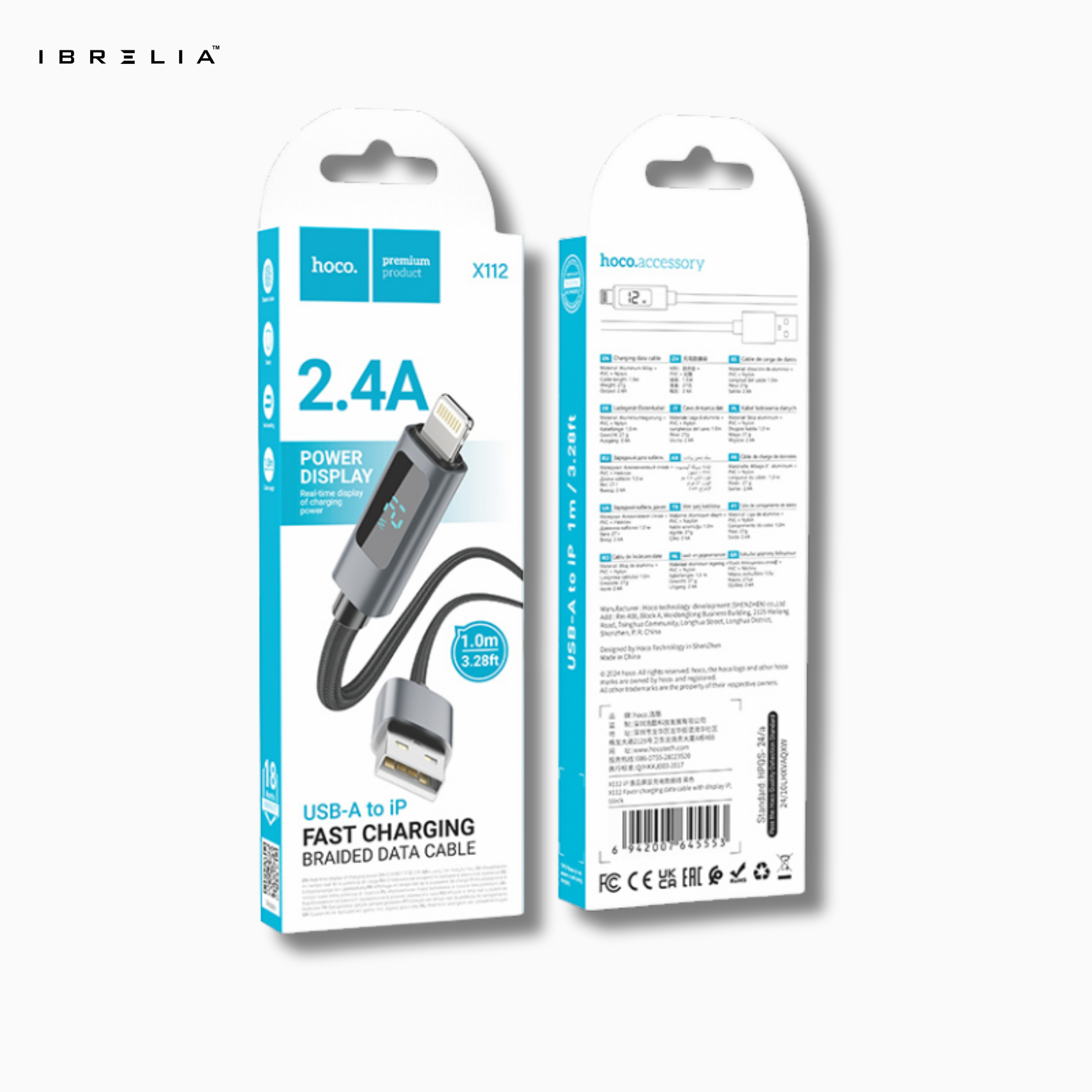 HOCO X112 Favor 2.4A Fast Charging Cable with Power Display (USB-A to iP) | IBRELIA™
