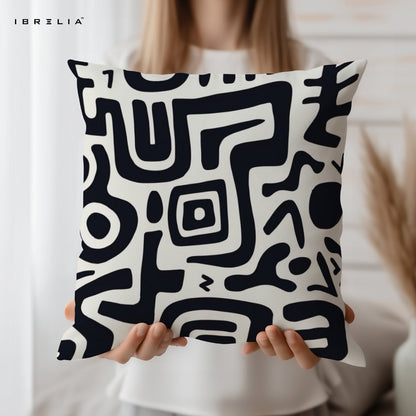 Abstract Line Art Cushion | Black & White Modern Pattern | Minimal Aesthetic Cushion | IBRELIA™ IBRELIA