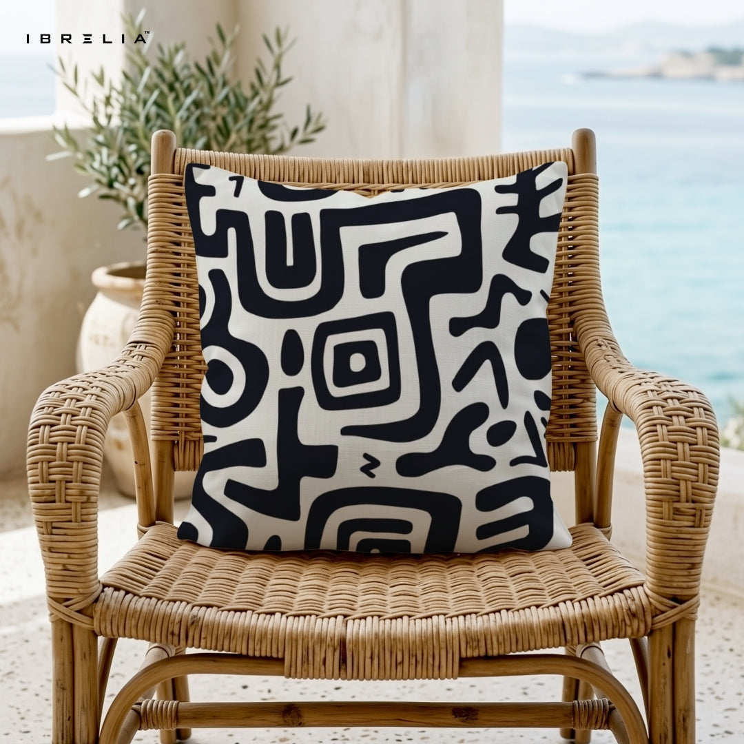 Abstract Line Art Cushion | Black & White Modern Pattern | Minimal Aesthetic Cushion | IBRELIA™ IBRELIA