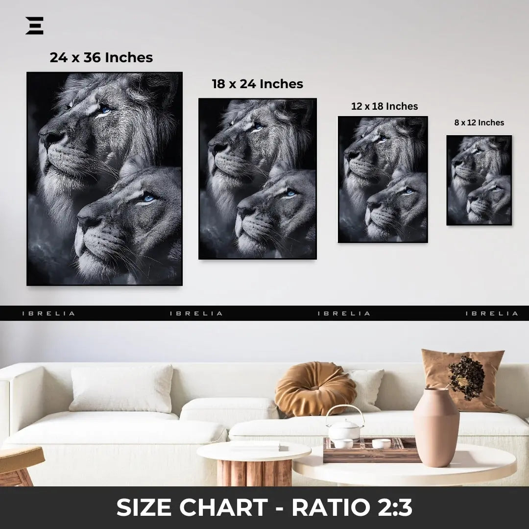 Premium Resin Coated Wall Art – Lion Couple with Blue Eyes Frame | IBRELIA Pakistan IBRELIA