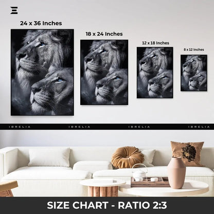 Premium Resin Coated Wall Art – Lion Couple with Blue Eyes Frame | IBRELIA Pakistan IBRELIA