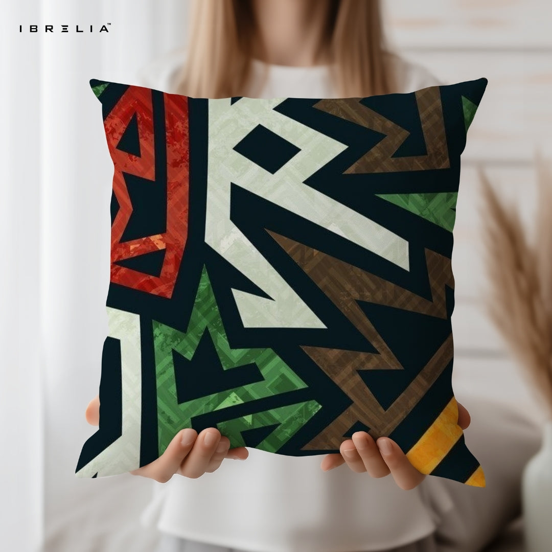 Abstract Tribal Cushion | Geometric Pattern Cushion | Modern Ethnic Decorative Cushion | IBRELIA™ IBRELIA