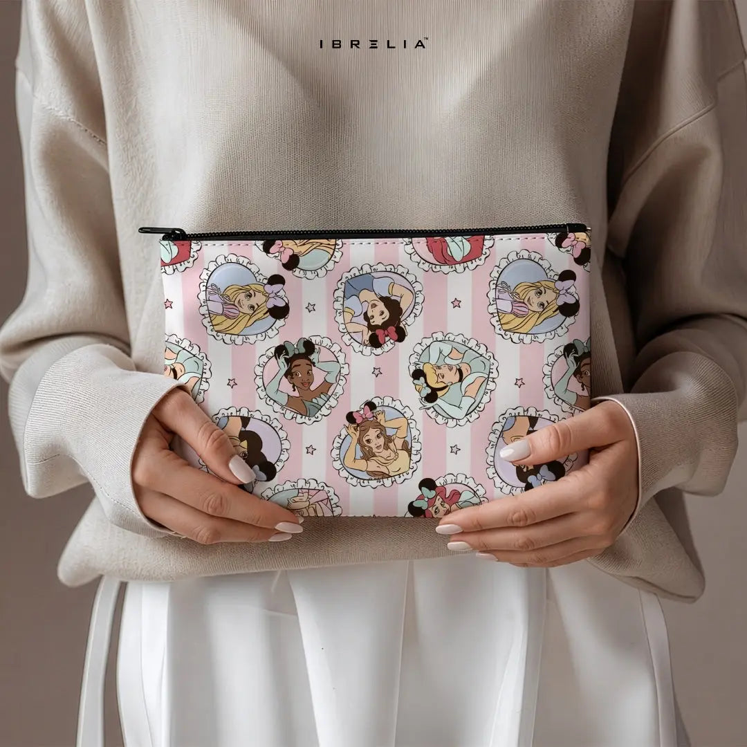 Pink Royal Portrait Makeup & Pencil Pouch – Double-Sided Print – IBRELIA™