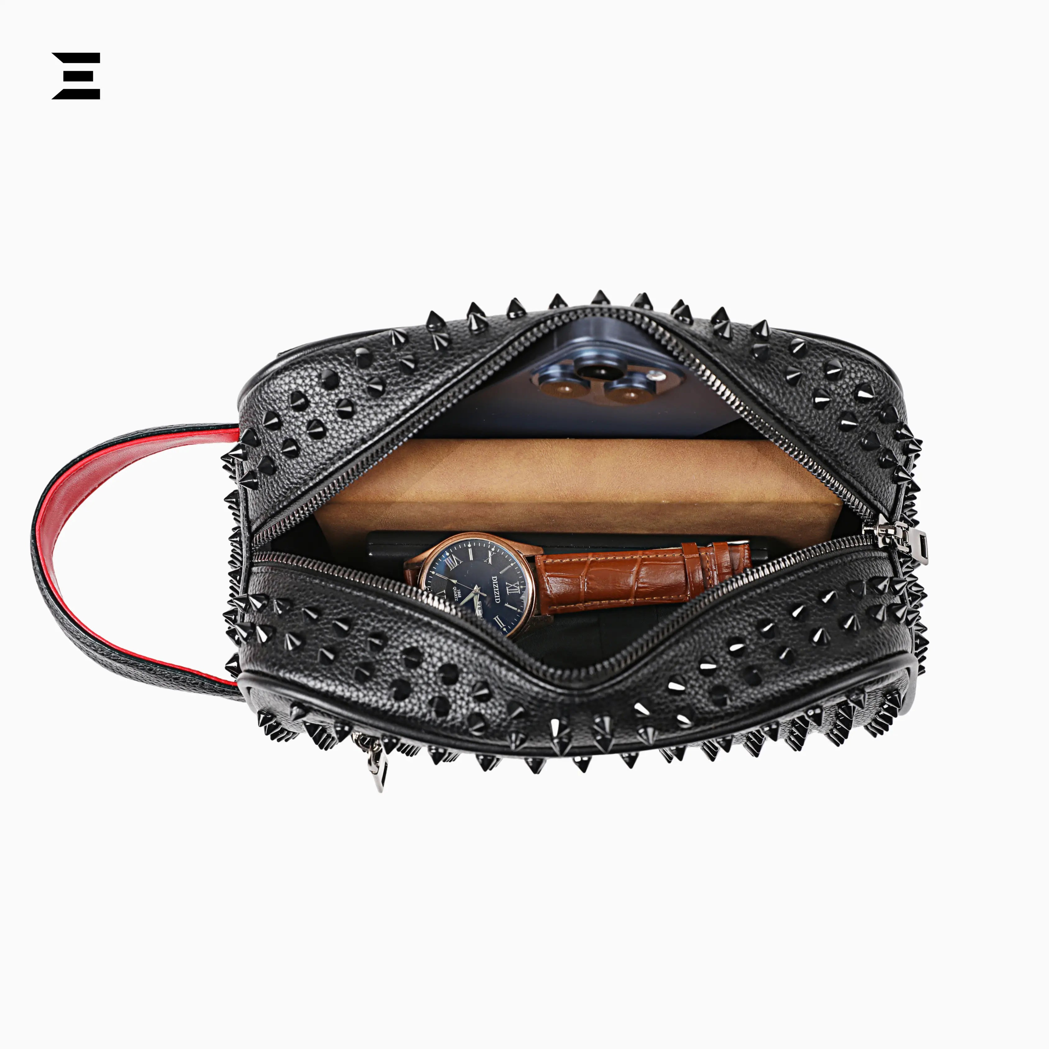 Elegant Black Rivet Leather Wrist Clutch – Unisex Evening & Party Bag IBRELIA™ IBRELIA