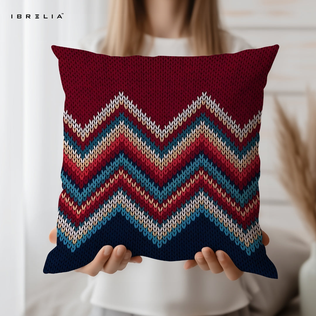 Chevron Pattern Cushion | Knitted Zigzag Cushion | Cozy Decorative Cushion | IBRELIA™ IBRELIA