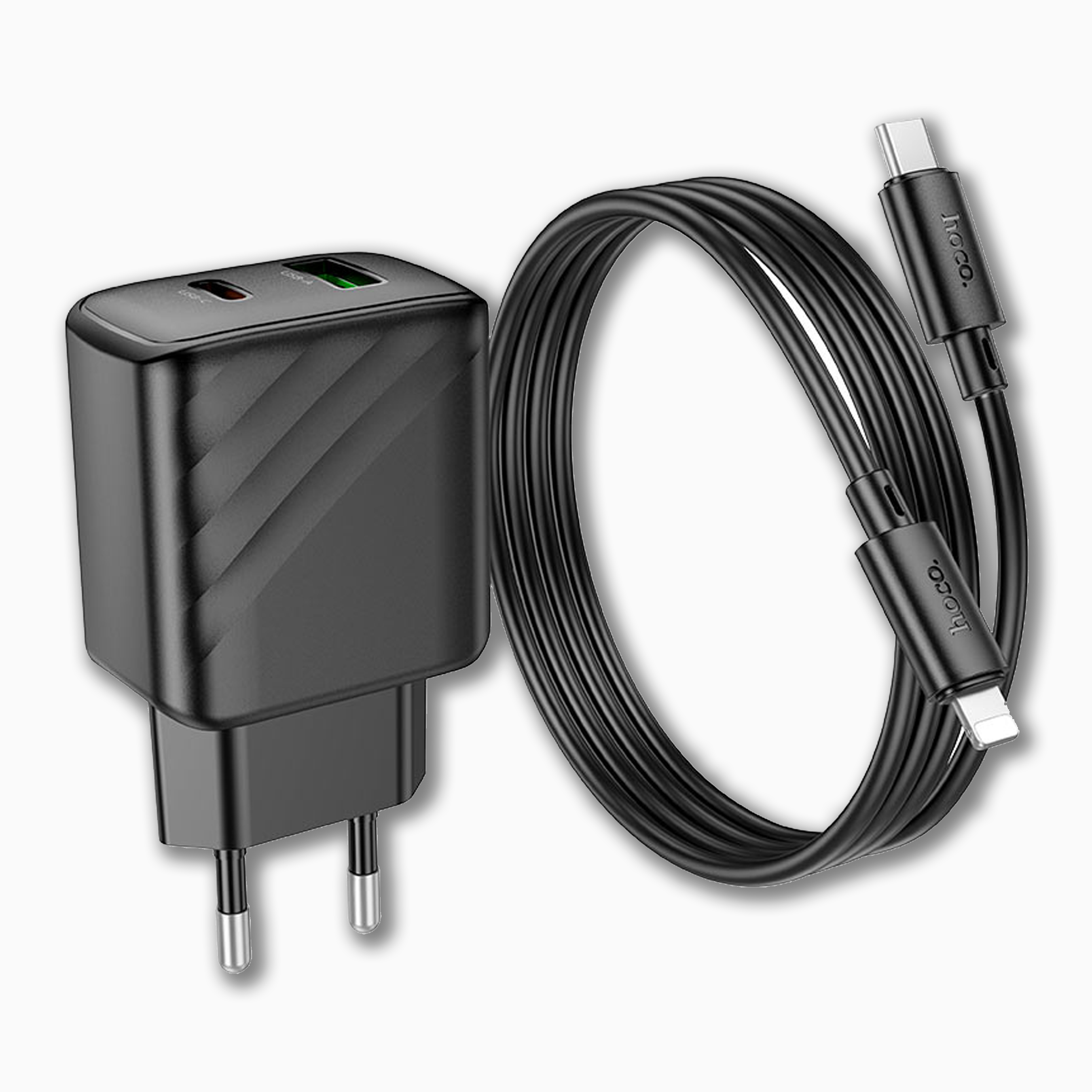 HOCO CS63A Bright PD65W Dual-Port Fast Charger Set (USB-C + USB-A | Includes 1m 60W Type-C Cable | EU Plug) | IBRELIA™