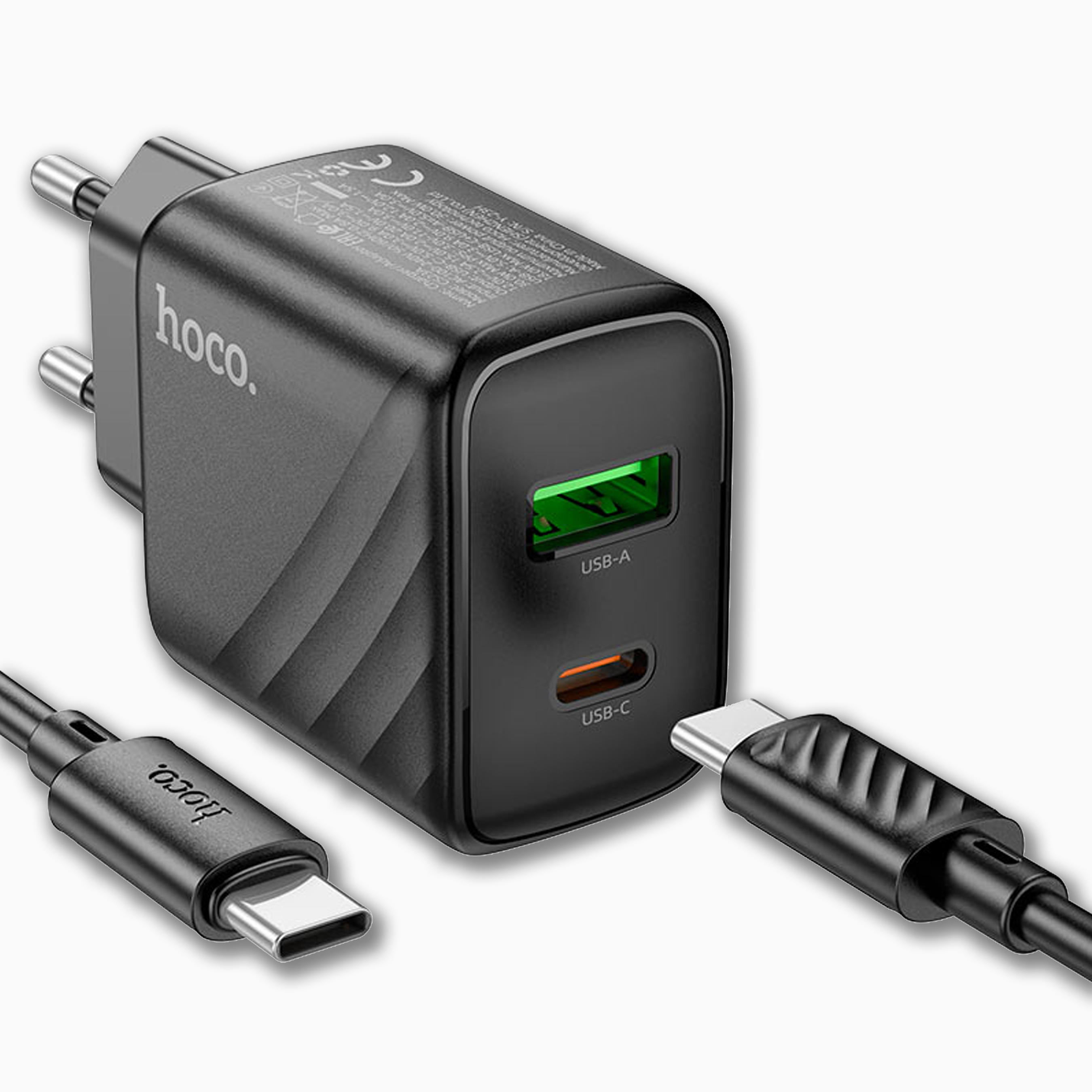HOCO CS63A Bright PD65W Dual-Port Fast Charger Set (USB-C + USB-A | Includes 1m 60W Type-C Cable | EU Plug) | IBRELIA™