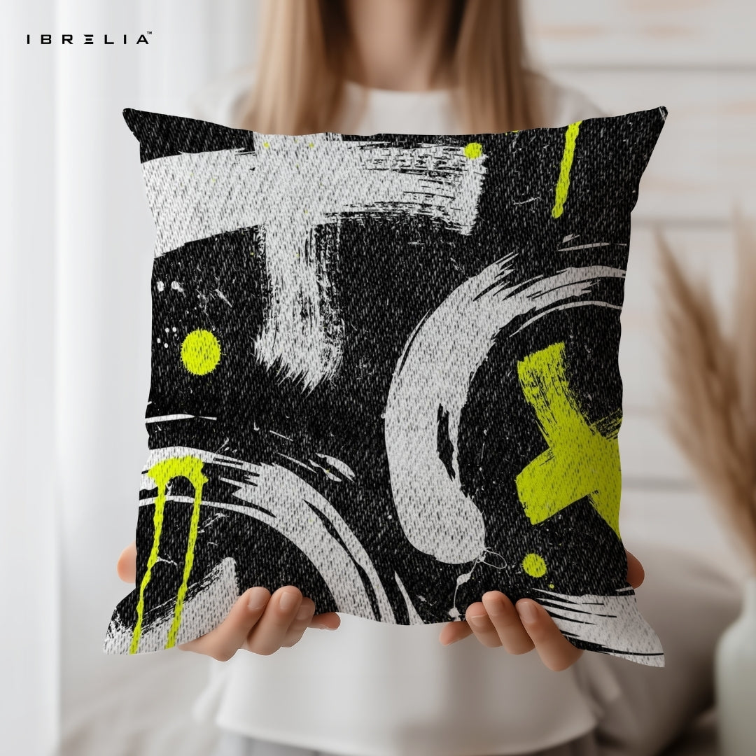 Graffiti Abstract Cushion | Black Street Art Cushion | Modern Urban Design Cushion | IBRELIA™ IBRELIA