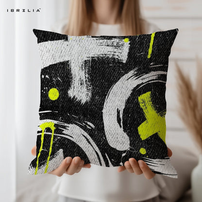 Graffiti Abstract Cushion | Black Street Art Cushion | Modern Urban Design Cushion | IBRELIA™ IBRELIA