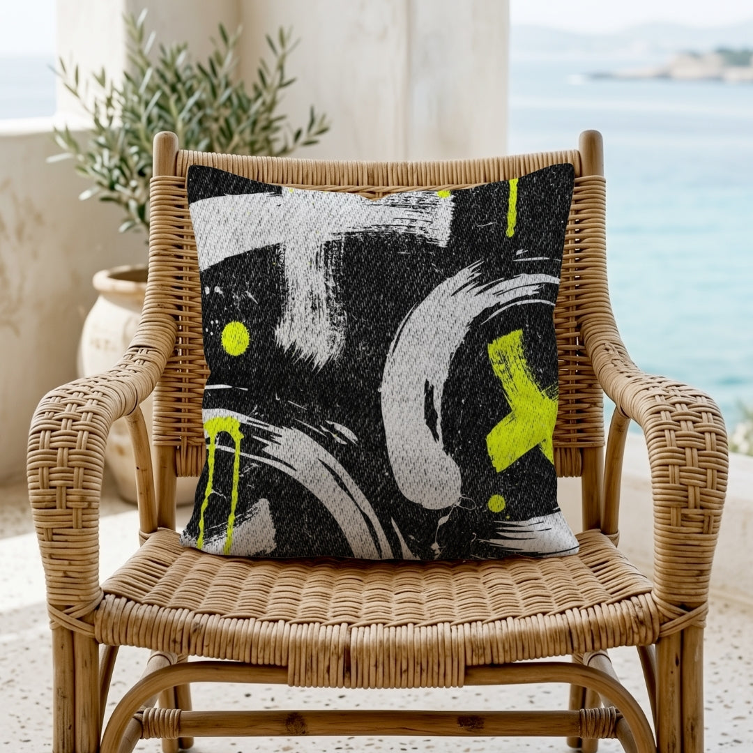 Graffiti Abstract Cushion | Black Street Art Cushion | Modern Urban Design Cushion | IBRELIA™ IBRELIA