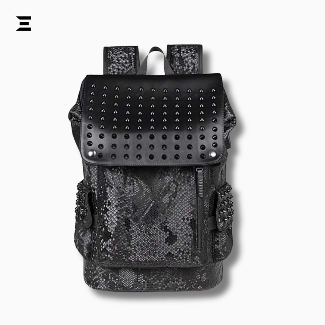 IBRELIA™ Men’s Studded Python Texture Backpack | Large Capacity, Anti-Scratch PU Leather