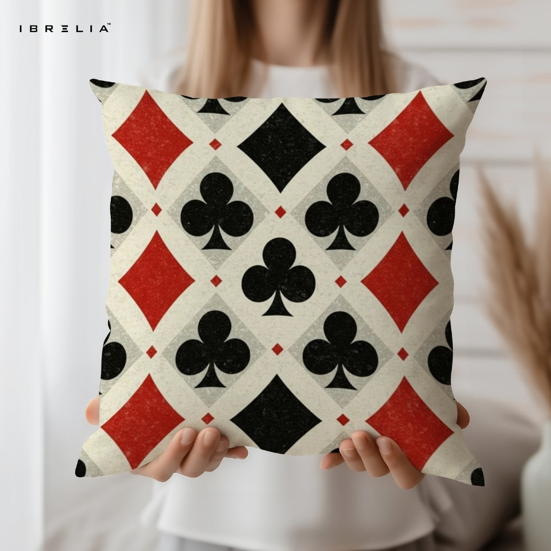 Playing Cards Pattern Cushion – 15x15 Inch Decorative Pillow | Casino Style Cushion | Double-Sided Print | Premium Fibre Filling | IBRELIA™ IBRELIA