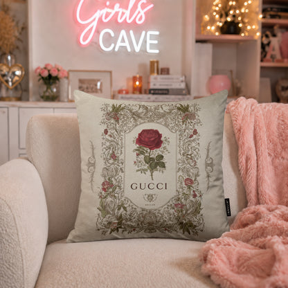Luxury Vintage Rose Designer Cushion | Premium Velvet Suede | Double-Sided Print