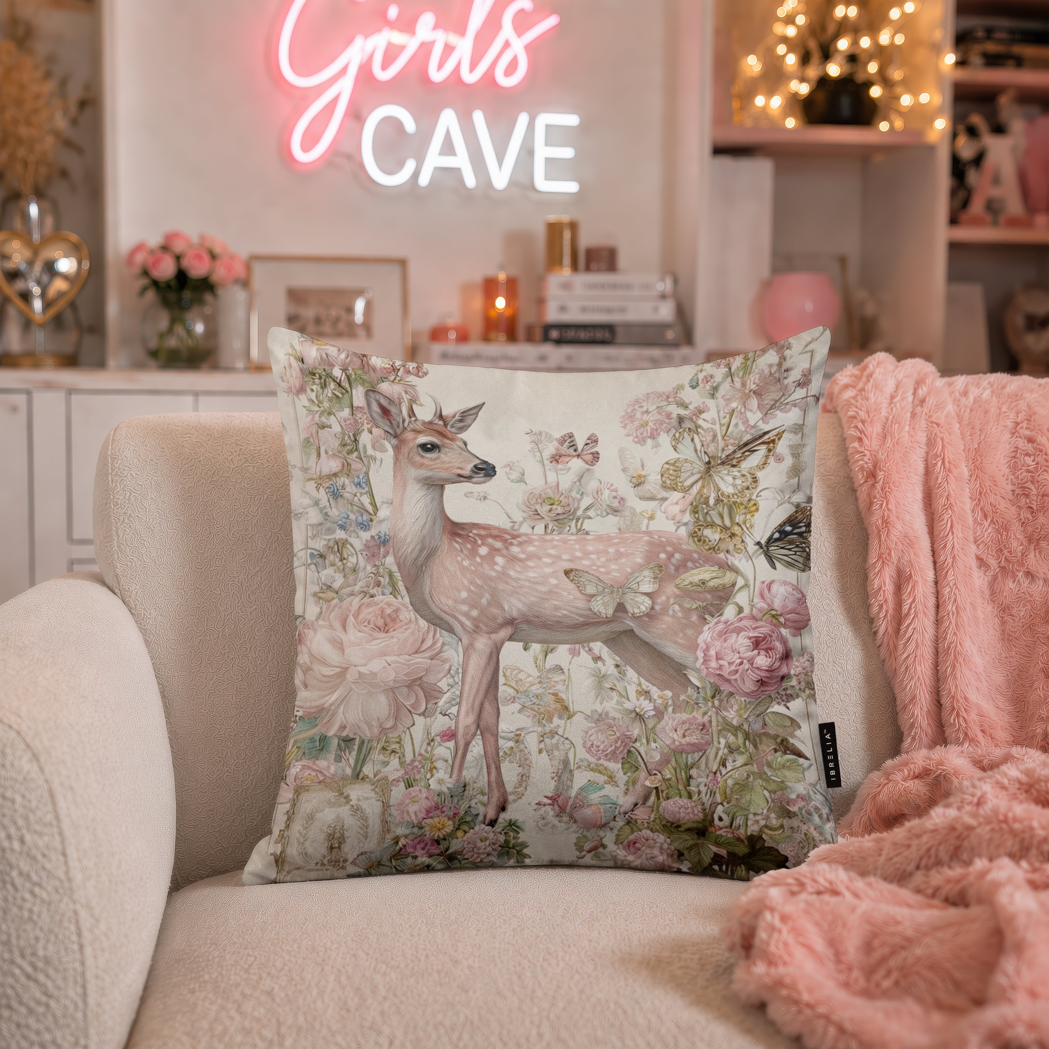 Vintage Floral Deer Cushion | Premium Velvet Suede | Double-Sided Print