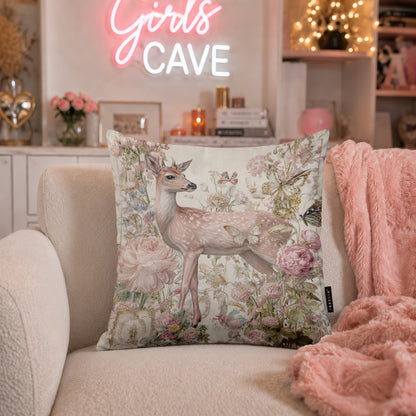 Vintage Floral Deer Cushion | Premium Velvet Suede | Double-Sided Print