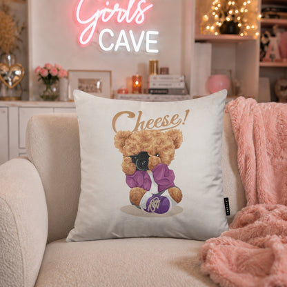 Cheese Teddy Cushion | Premium Velvet Suede | Double-Sided Print