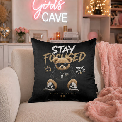 Stay Focused Teddy Cushion | Premium Velvet Suede | Double-Sided Print