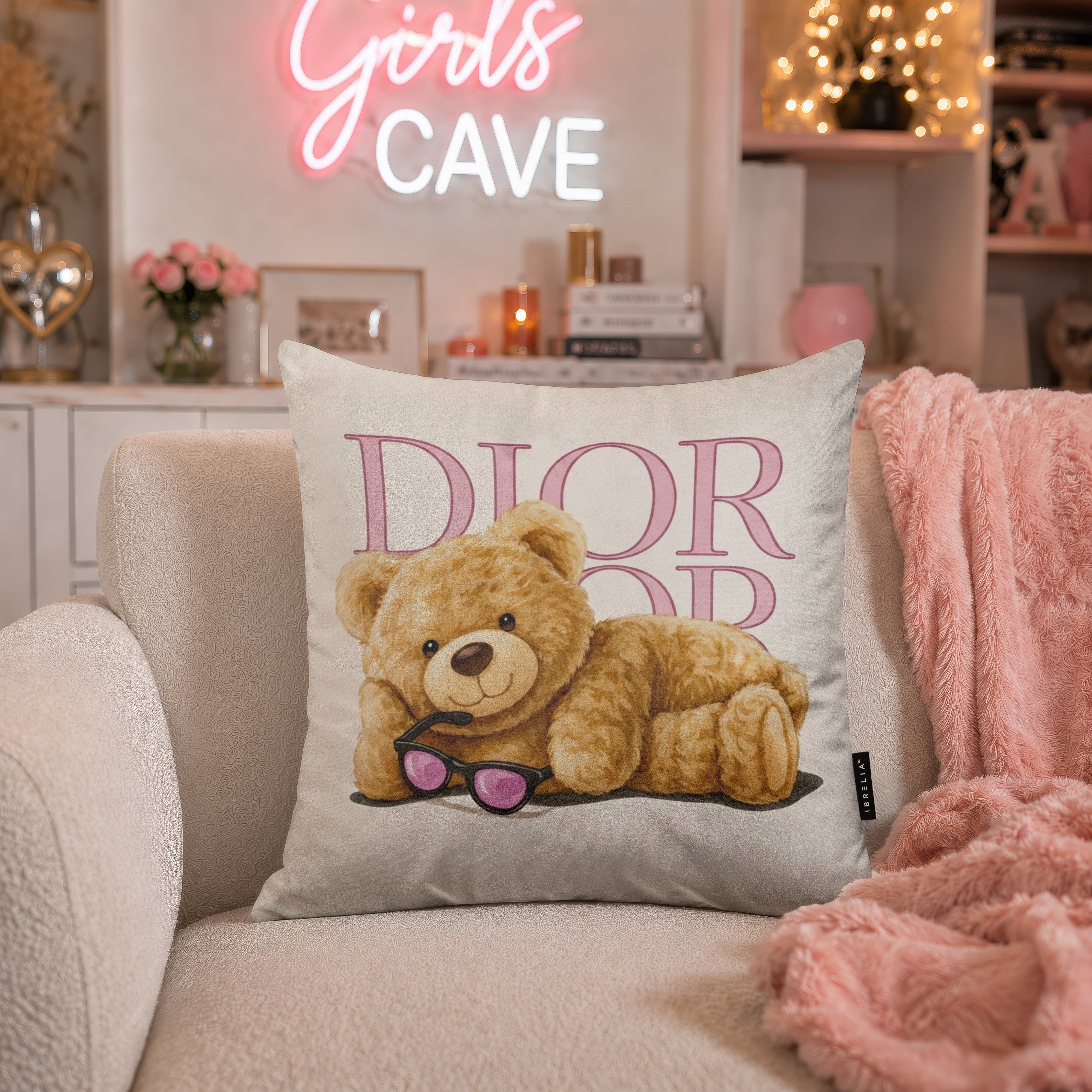 Dior Teddy Cushion | Premium Velvet Suede | Double-Sided Print