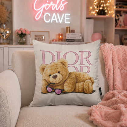 Dior Teddy Cushion | Premium Velvet Suede | Double-Sided Print