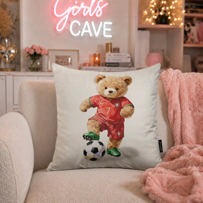 Cristiano Ronaldo Teddy Football Cushion | Premium Velvet Suede | Double-Sided Print