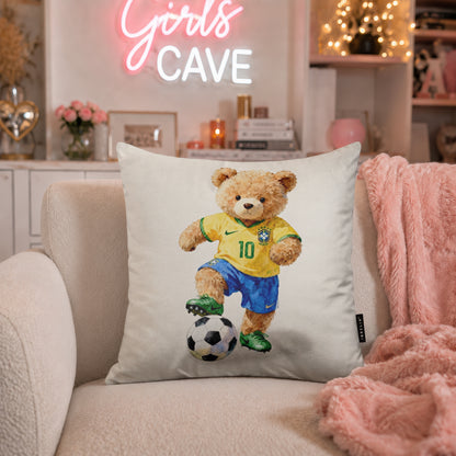 Neymar Jr Teddy Football Cushion | Premium Velvet Suede | Double-Sided Print