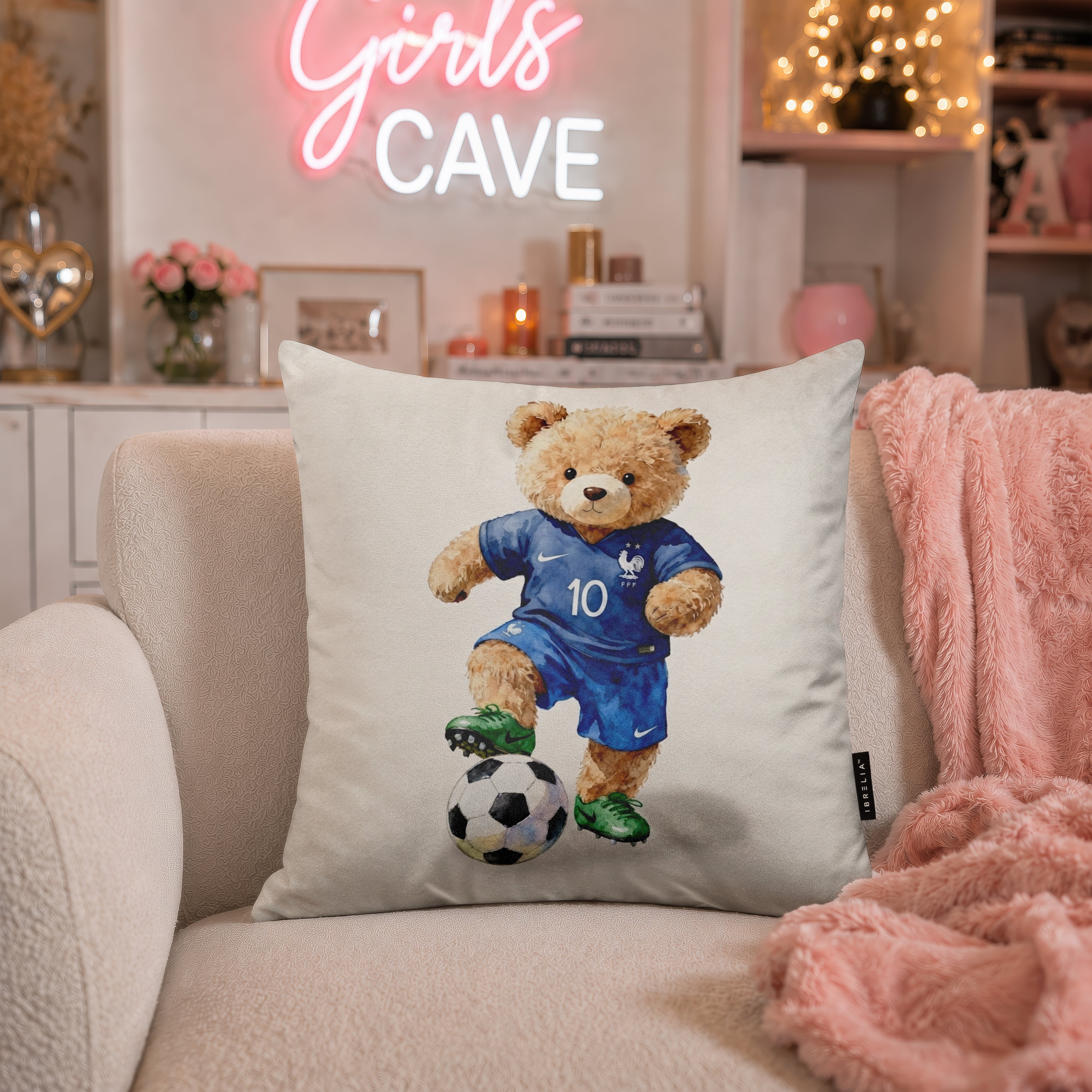 Kylian Mbappé Teddy Football Cushion | Premium Velvet Suede | Double-Sided Print