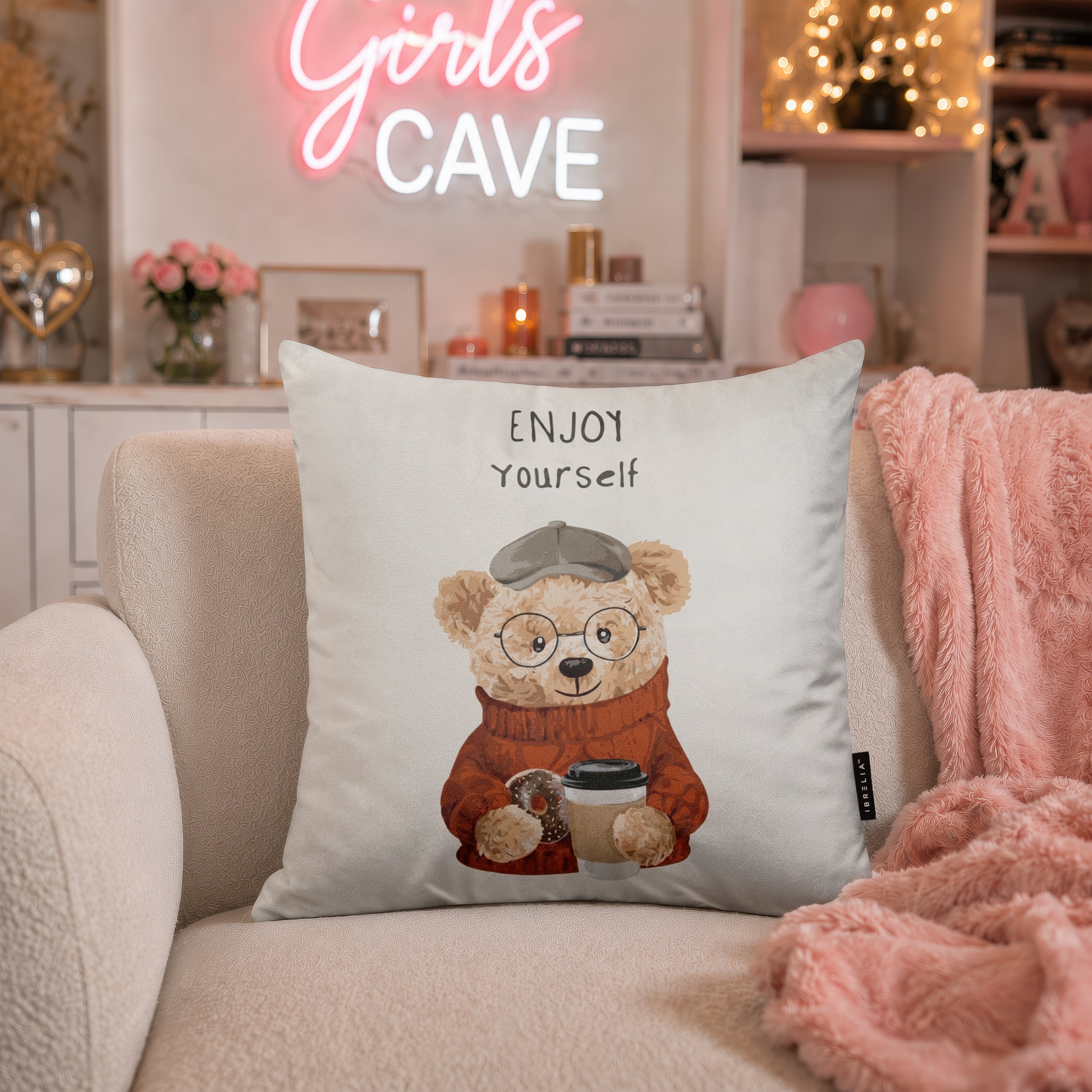 Cozy Teddy Bear Velvet Suede Decorative Cushion | Premium Double-Sided Print