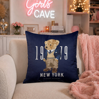 Classic Teddy Bear Velvet Suede Decorative Cushion | Premium Double-Sided Print