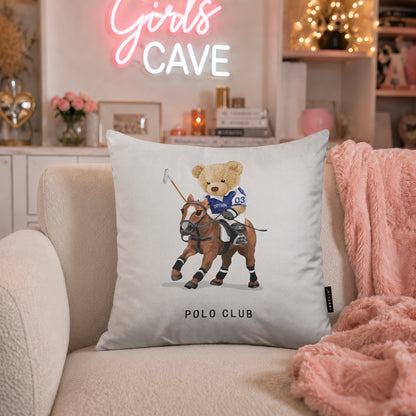 Polo Teddy Bear Velvet Suede Decorative Cushion | Premium Double-Sided Print