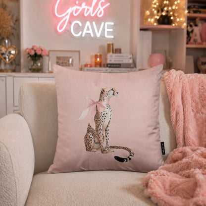 Blush Pink Cheetah Velvet Suede Decorative Cushion | Premium Double-Sided Print