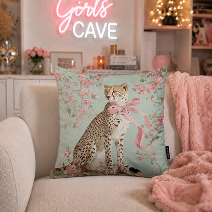 Blush Floral Cheetah Velvet Suede Decorative Cushion | Premium Double-Sided Print
