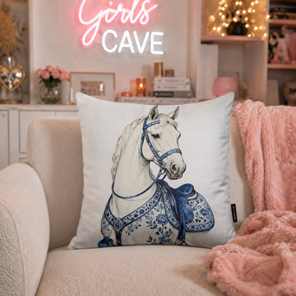 Royal Blue Horse Velvet Suede Decorative Cushion | Premium Double-Sided Print