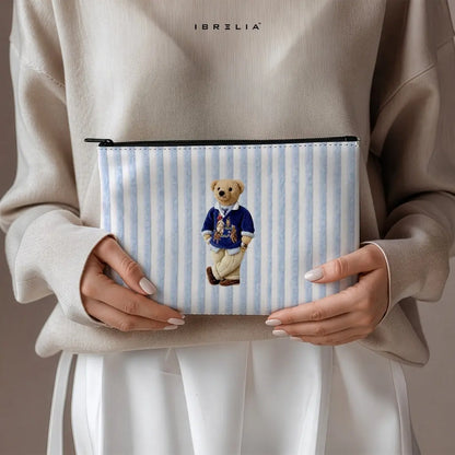 Preppy Bear Jute Pouch — Premium Makeup Bag & Pencil Case