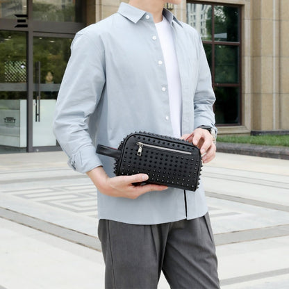 Elegant Black Rivet Leather Wrist Clutch – Unisex Evening & Party Bag IBRELIA™ - IBRELIA