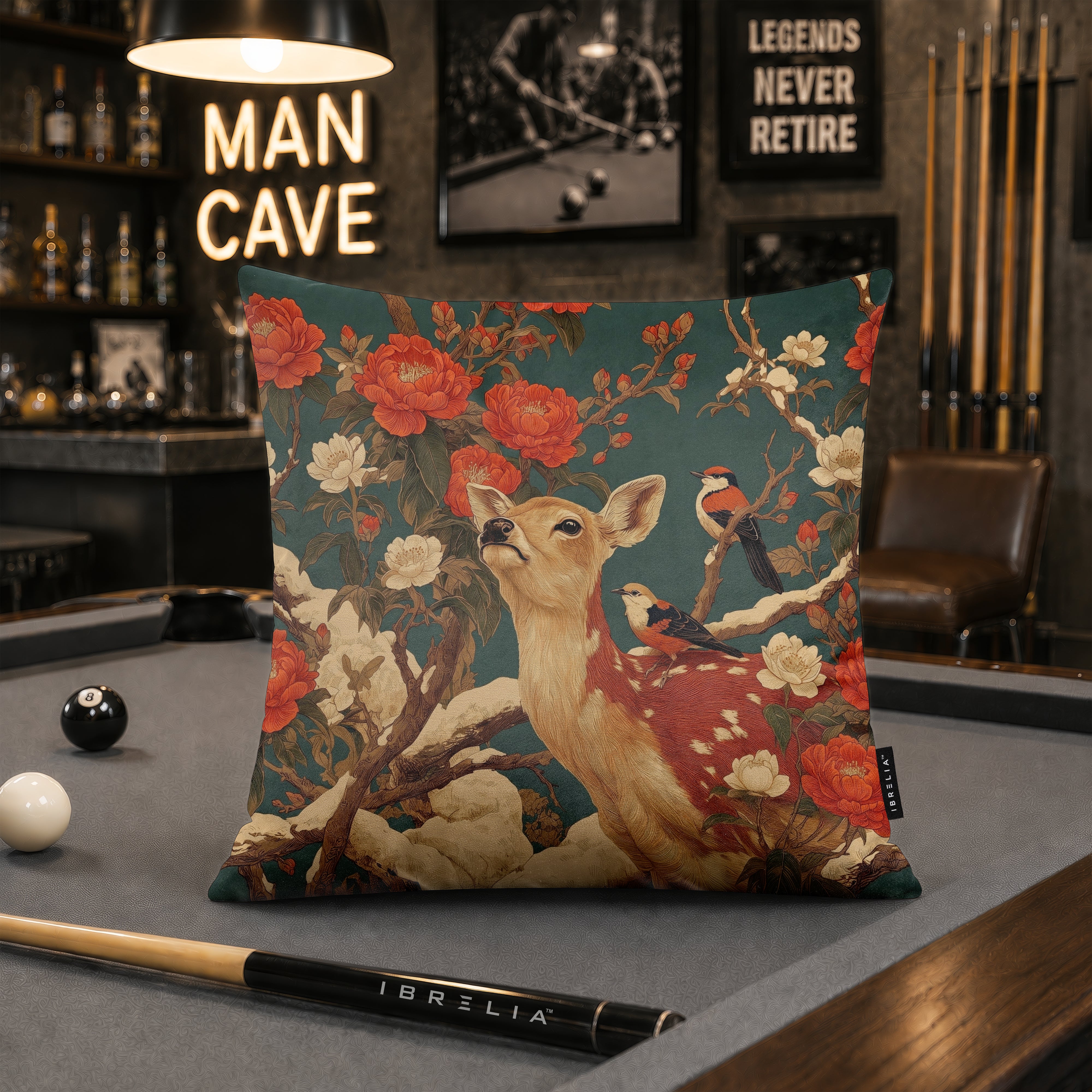 Vintage Woodland Deer Cushion | Premium Velvet Suede | Double-Sided Print