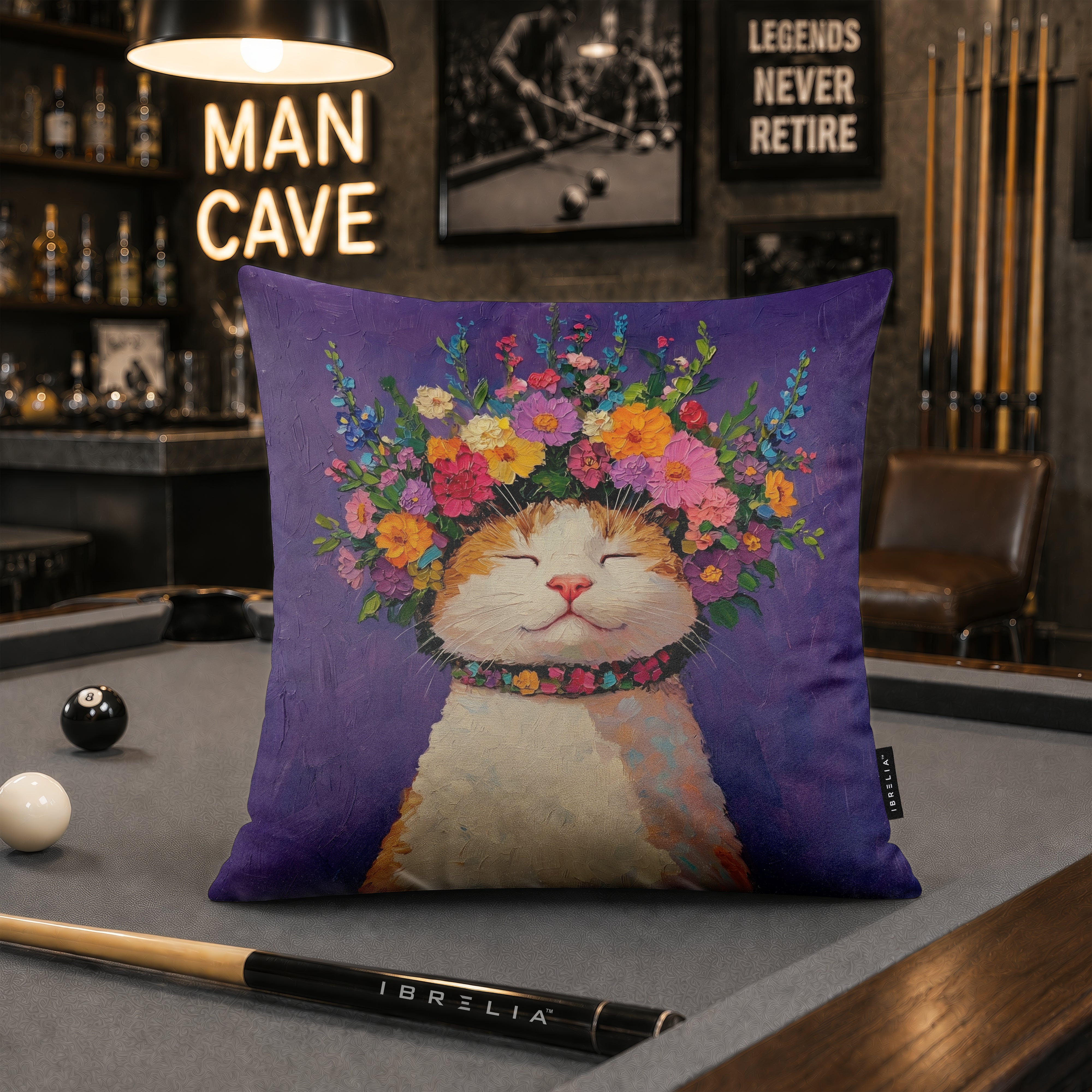 Whimsical Floral Cat Cushion | Premium Velvet Suede | Double-Sided Print