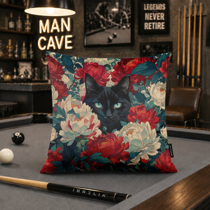 Midnight Bloom Black Cat Cushion | Premium Velvet Suede | Double-Sided Print