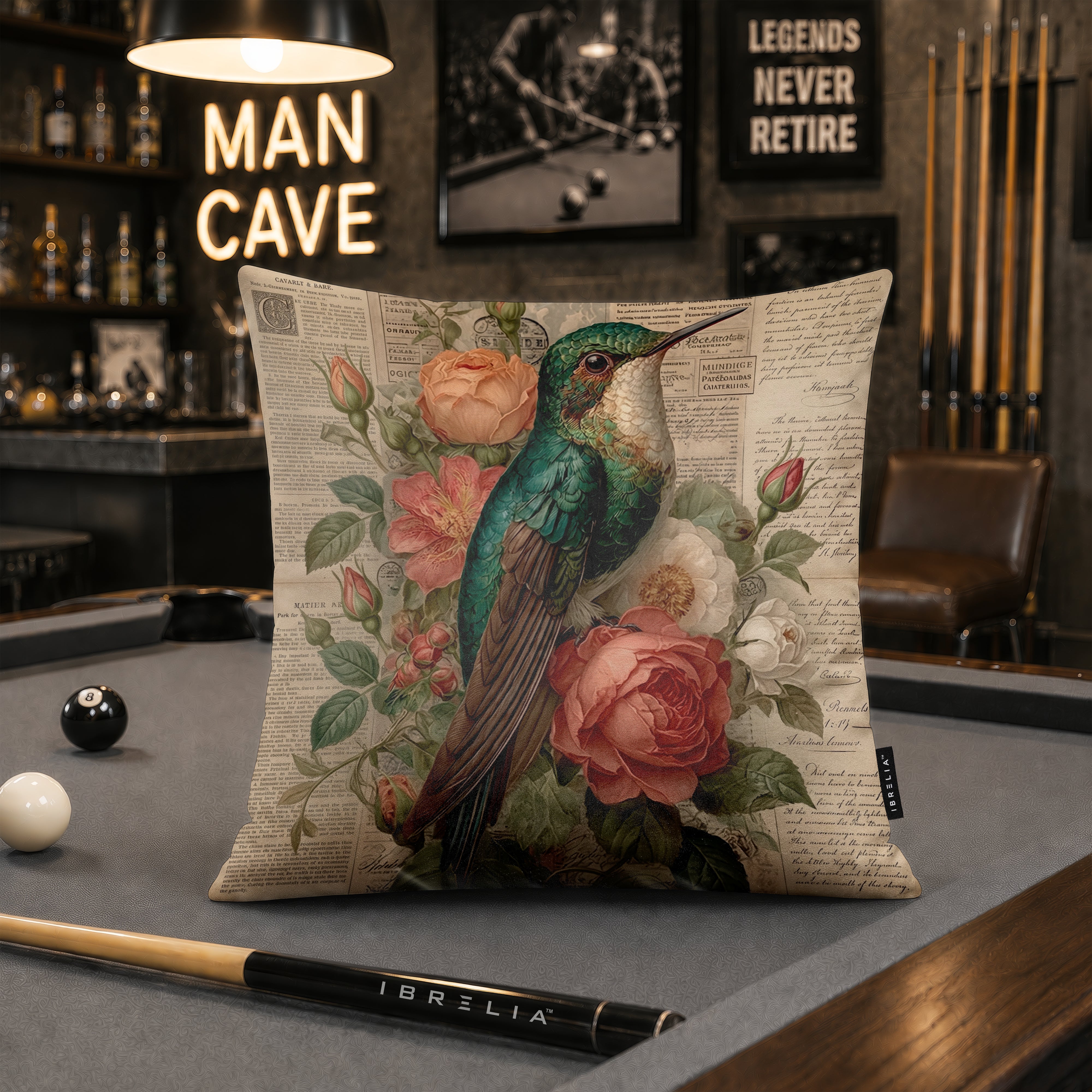 Vintage Hummingbird & Roses Cushion | Premium Velvet Suede | Double-Sided Print