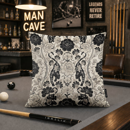Elegant Black & White Floral Damask Cushion | Premium Velvet Suede | Double-Sided Print