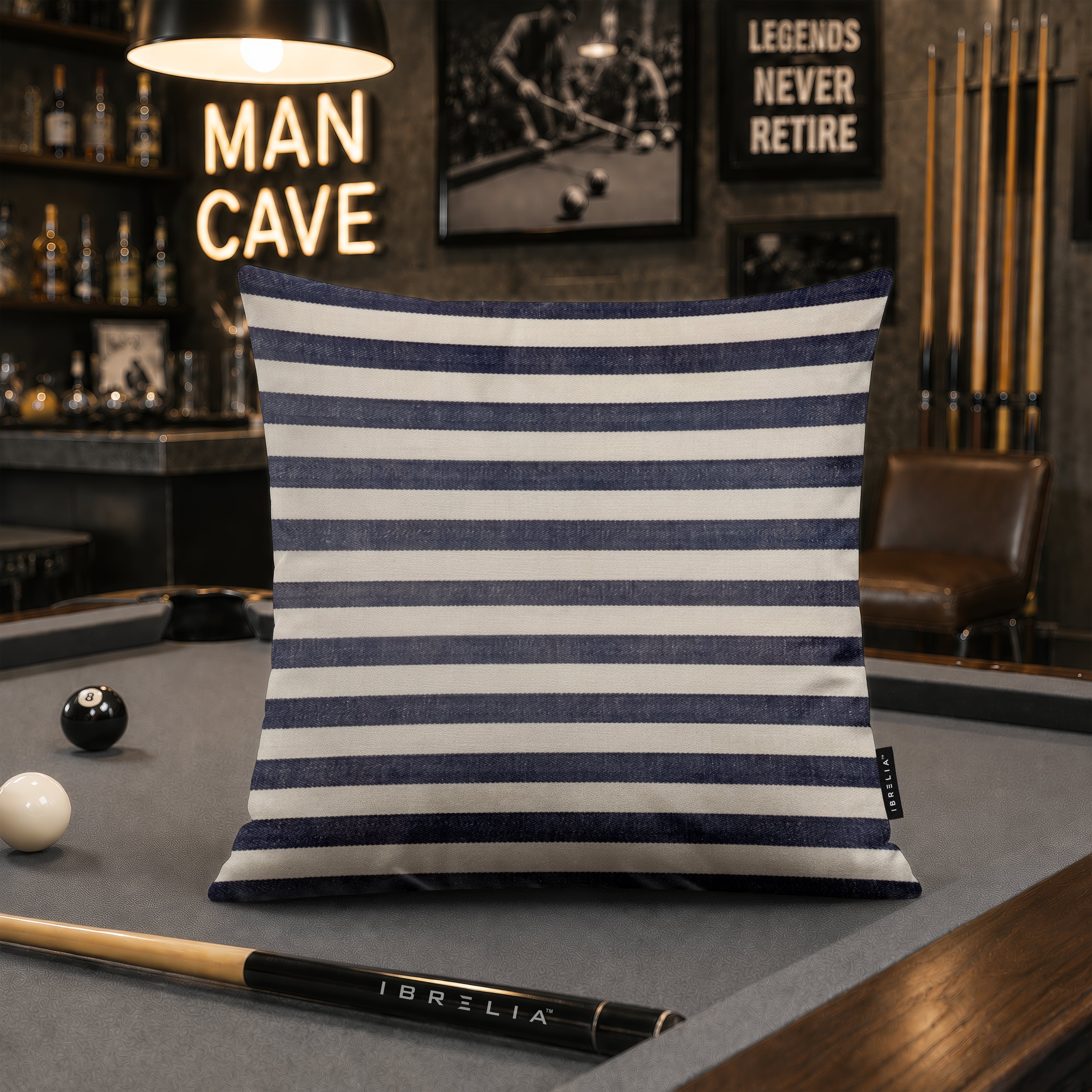Classic Navy Striped Cushion | Premium Velvet Suede | Double-Sided Print