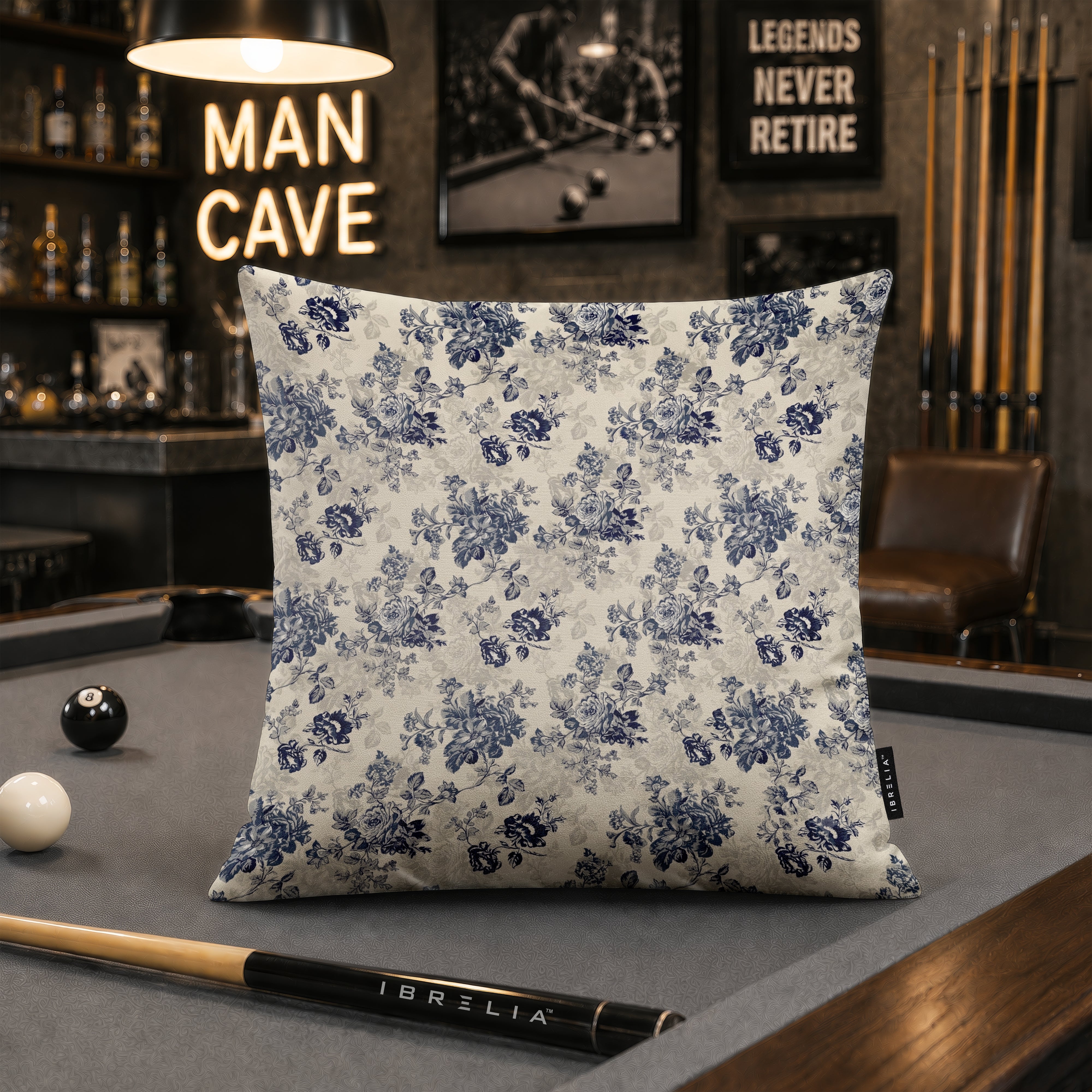 Blue Toile Floral Cushion | Premium Velvet Suede | Double-Sided Print