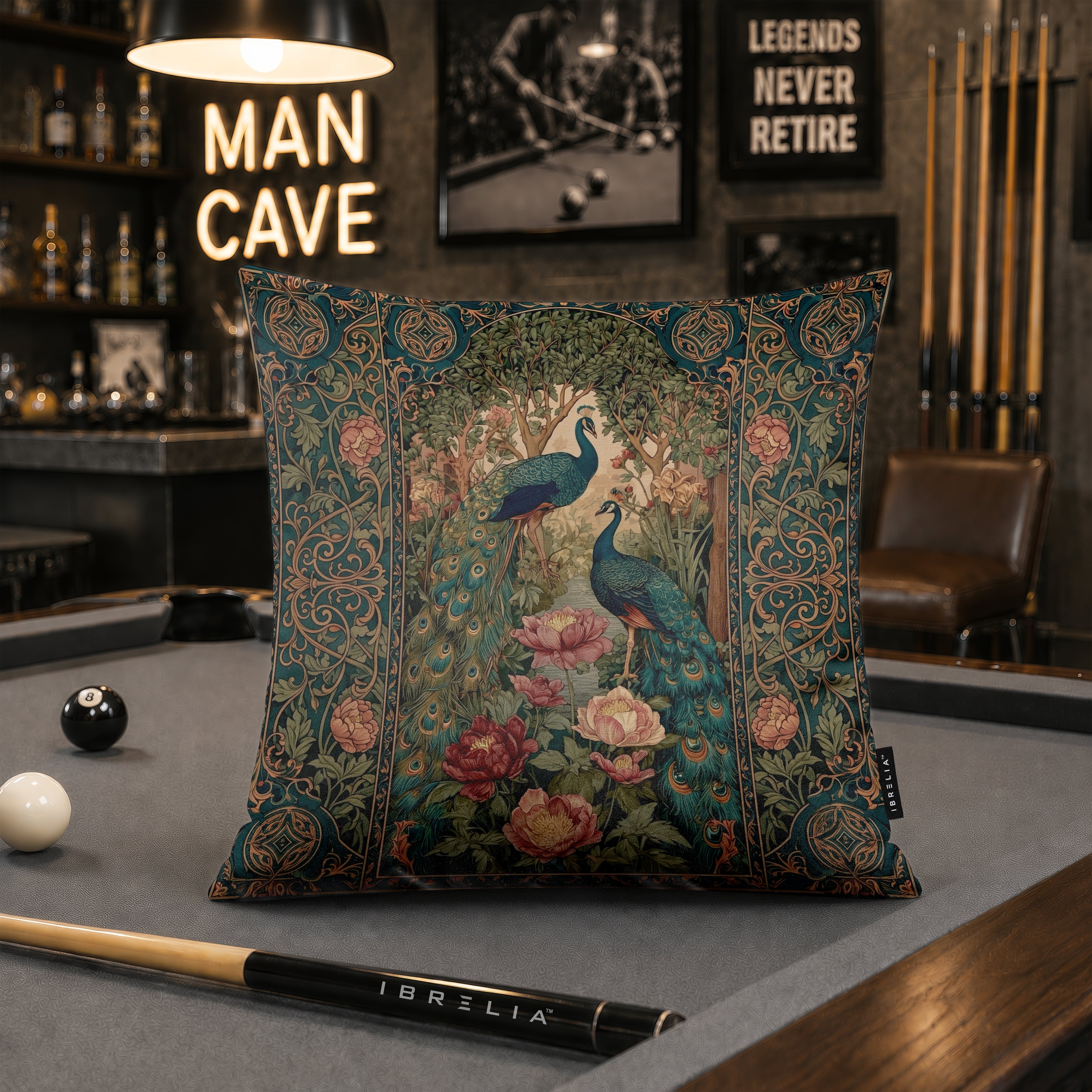 Vintage Peacock Garden Cushion | Premium Velvet Suede | Double-Sided Print