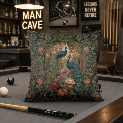 Vintage Peacock Garden Cushion | Premium Velvet Suede | Double-Sided Print