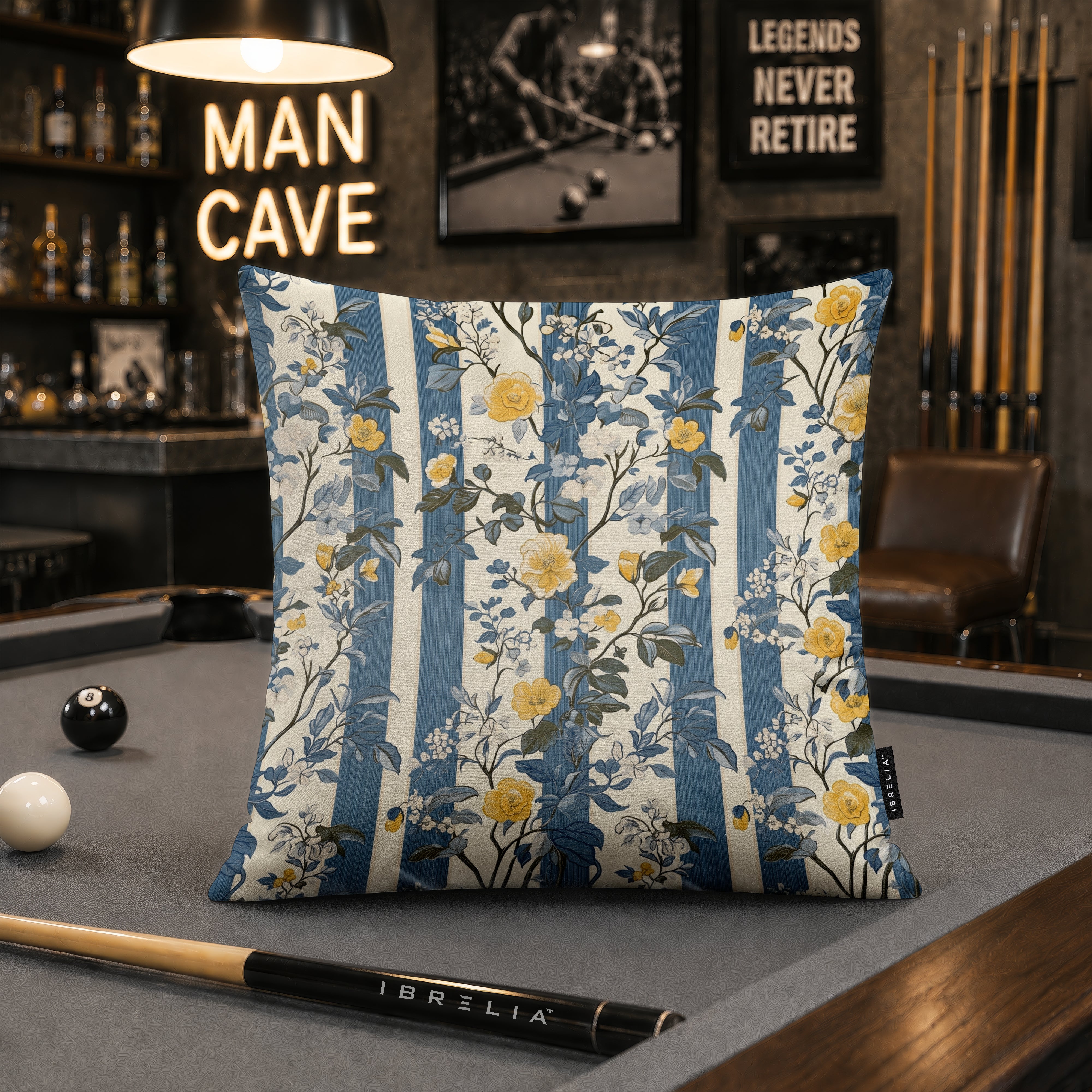 Blue Vintage Floral Stripe Cushion | Premium Velvet Suede | Double-Sided Print