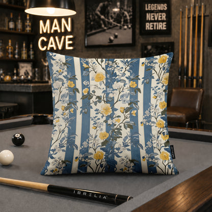 Blue Vintage Floral Stripe Cushion | Premium Velvet Suede | Double-Sided Print