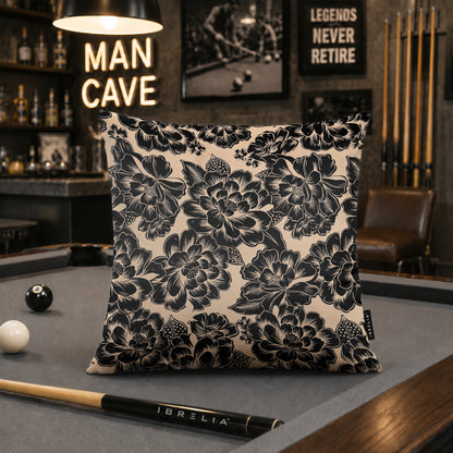 Monochrome Floral Cushion | Premium Velvet Suede | Double-Sided Print